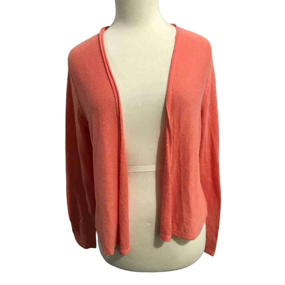 J Jill Sz Small Coral Peach Open Front Linen Blend Cardigan Sweater Lightweight